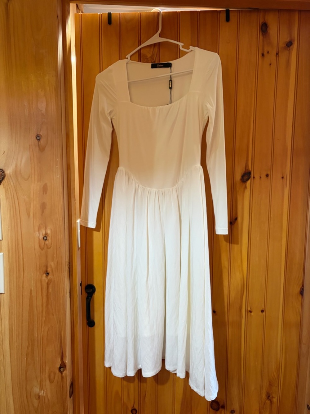 White Long-Sleeve Midi Dress